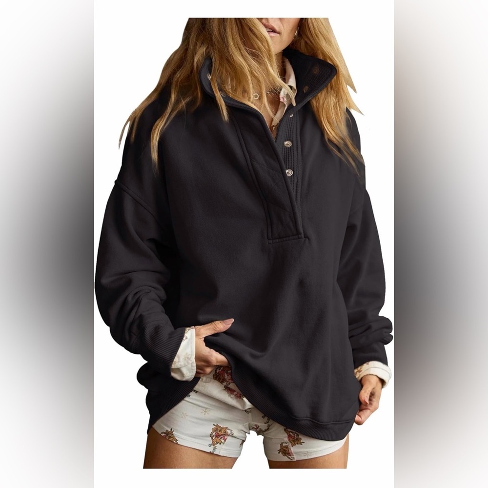 🆕Oversized Casual Long Sleeve Button Henley Neck Pullover
